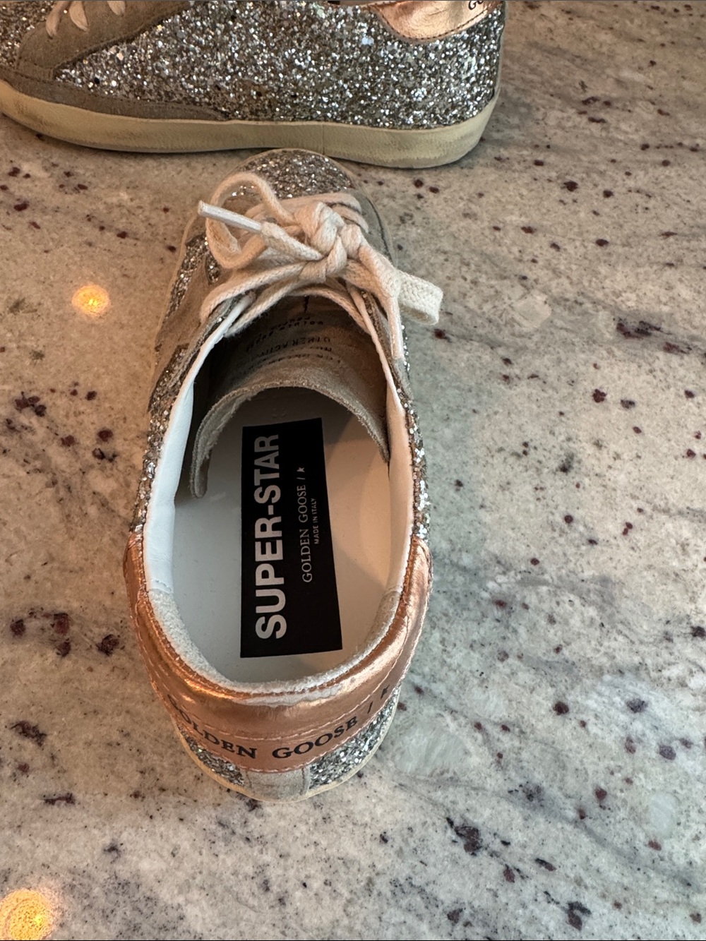 Golden Goose Super-Star Glitter Sneakers - Silver & Rose Gold Accent - Picture 2 of 8